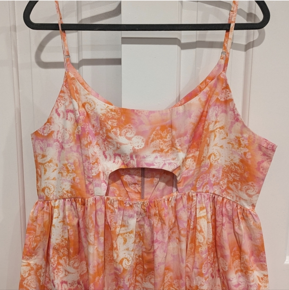 Topshop Dress 14 Pink Orange Sleeveless Maxi Midi Cutout Poplin - Picture 4 of 12